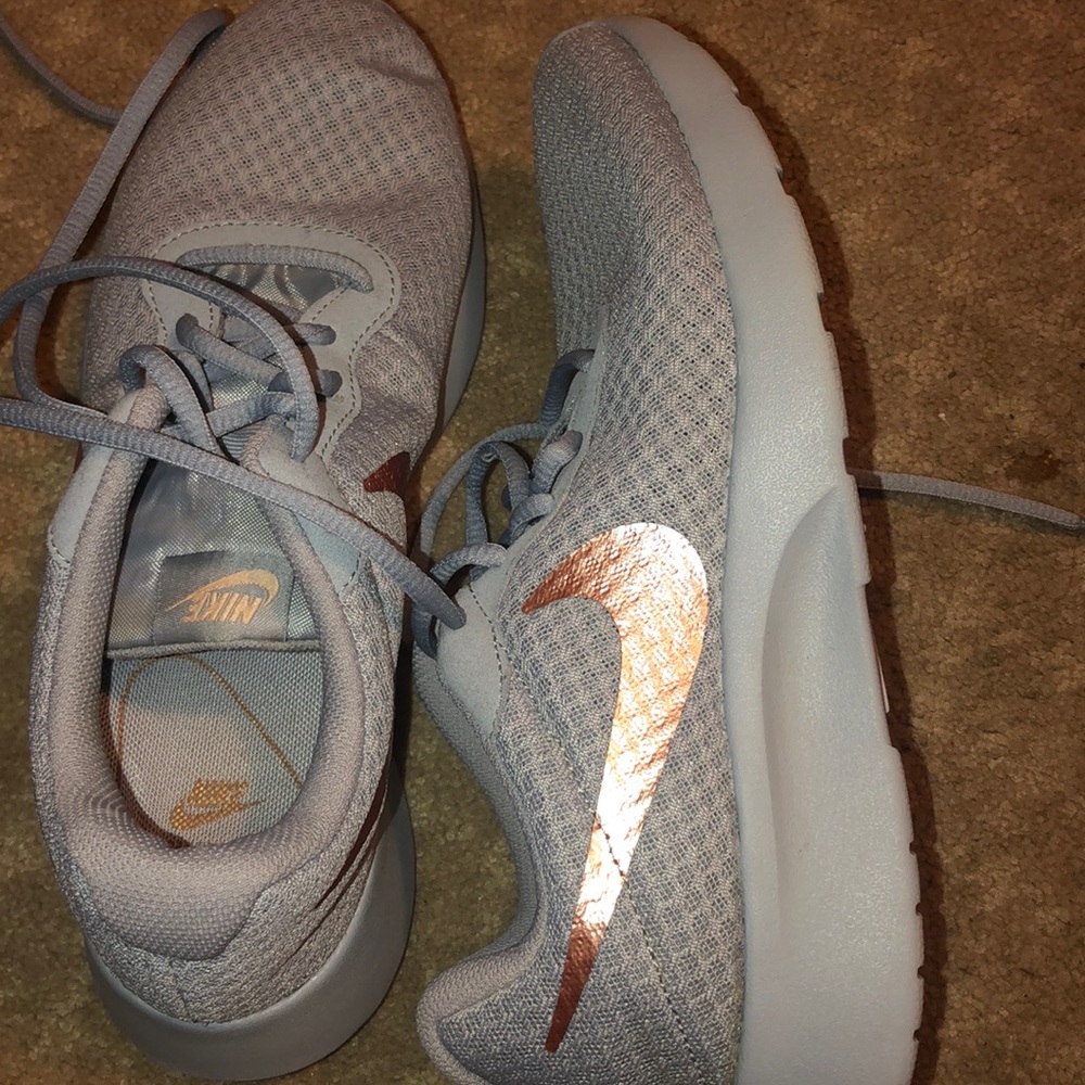 Grey & Rose Gold Nike Tanjun/ Kashe shoes